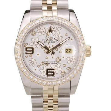 Rolex copies cheap DateJust Steel Diamonds Case Silver Plated Brushed Flowers Dial Stainless Rolex 0615